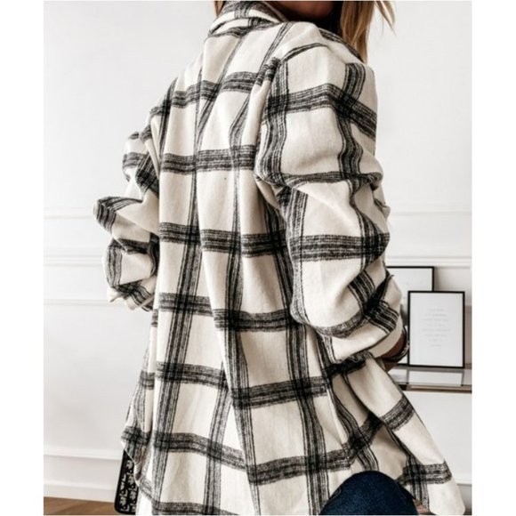 New Plaid Stripe Oversized Flannel Shirt Shacket - Picture 3 of 8